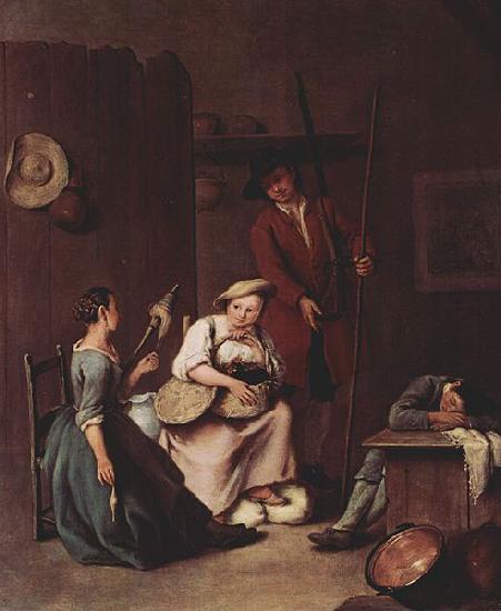 Pietro Longhi Der Jager und die Bauerinnen oil painting picture